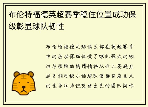 布伦特福德英超赛季稳住位置成功保级彰显球队韧性 布伦特福德英超赛季稳住位置成功保级彰显球队韧性